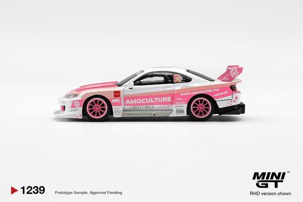 The Left-Side of the Nissan Silvia (S15) LB-Super Silhouette Works 1/64 Diecast Car by Mini GT