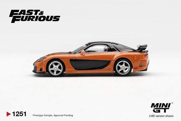 The Left-Side of the Mazda RX-7 VeilSide Fortune 1/64 Diecast Car by Mini GT