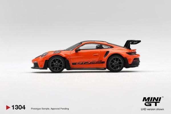 The Left-Side of the Porsche 911 (992) GT3 RS Weissach Package 1/64 Diecast Car by Mini GT