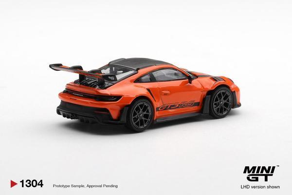 The Rear of the Porsche 911 (992) GT3 RS Weissach Package 1/64 Diecast Car by Mini GT
