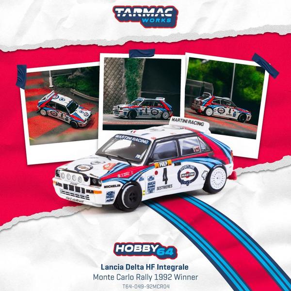 Pictrue of a Lancia Delta HF Integrale 1/64 Diecast Car by Tarmac Works T64-049-92MCR04