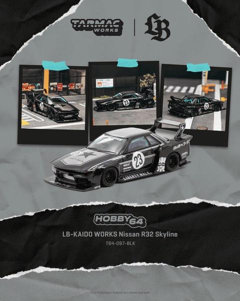 Pictrue of a LB-Kaido Works Nissan R32 Skyline 1/64 Diecast Car by Tarmac Works T64-097-BLK