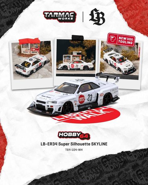 Pictrue of a LB-ER34 Super Silhouette Skyline 1/64 Diecast Car by Tarmac Works T64-104-WH