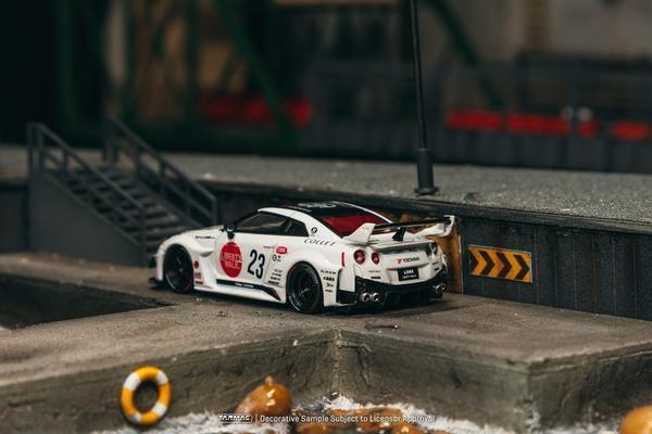 The Rear of the LB-Silhouette Works GT Nissan 35GT-RR 1/64 Diecast Car by Tarmac Works