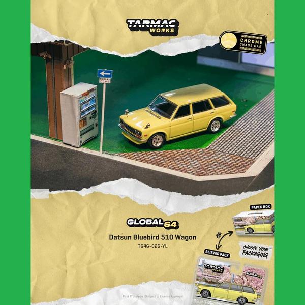 Pictrue of a Datsun Bluebird 510 Wagon 1/64 Diecast Car by Tarmac Works T64G-026-YL
