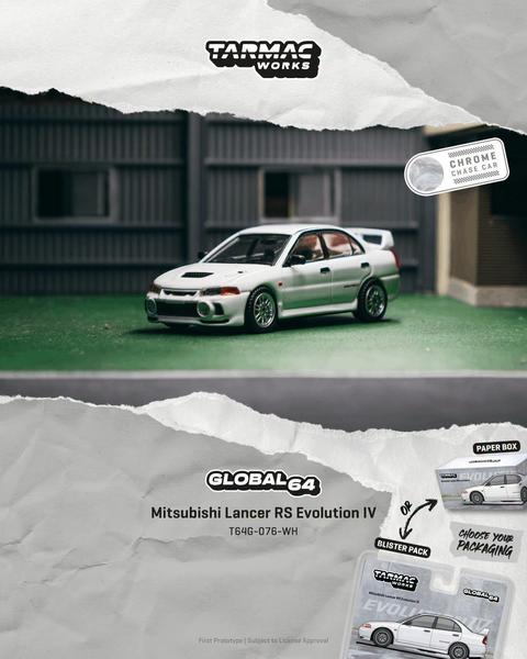 Pictrue of a Mitsubishi Lancer Evolution IV 1/64 Diecast Car by Tarmac Works T64G-076-WH