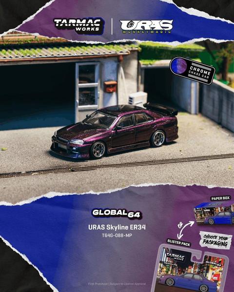 Pictrue of a URAS Skyline ER34 1/64 Diecast Car by Tarmac Works T64G-088-MP