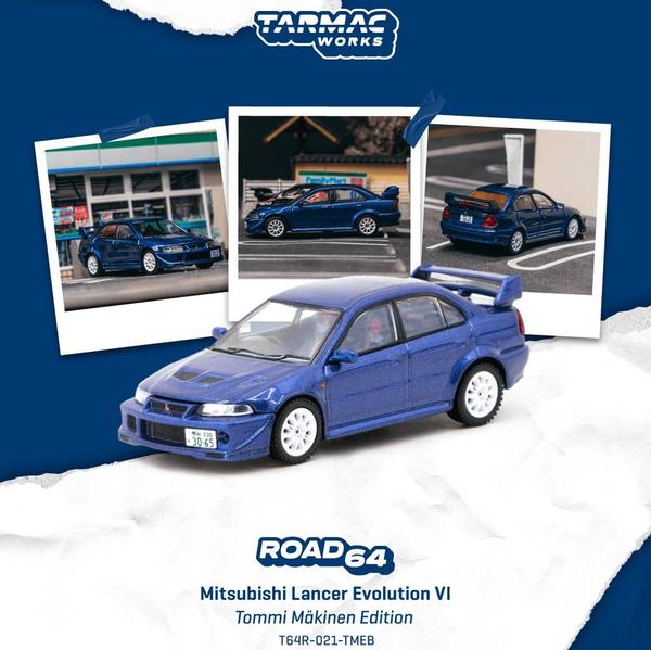 Pictrue of a Mitsubishi Lancer Evolution VI Tommi Makinen Edition 1/64 Diecast Car by Tarmac Works T64R-021-TMEB